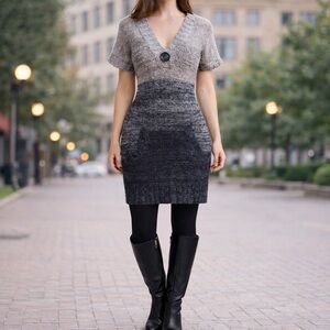 Sweater Dress Brown, Tan, Black V-Neck Sleeveless Hoodie with Kangaroo Pocket